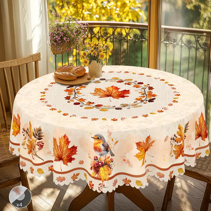 Mapleia™ | Autumn Maple Leaf & Chick Print Tablecloth Set – Thanksgiving Party Decor