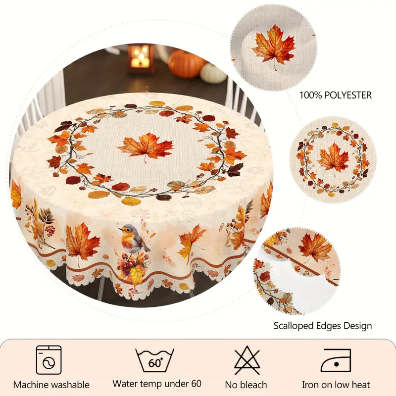 Mapleia™ | Autumn Maple Leaf & Chick Print Tablecloth Set – Thanksgiving Party Decor