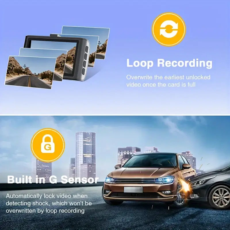 Nexford™ | Upgraded Dash Cam – 1080P Ultra HD, Dual Lens, 24-Hour Monitoring, 64GB Card