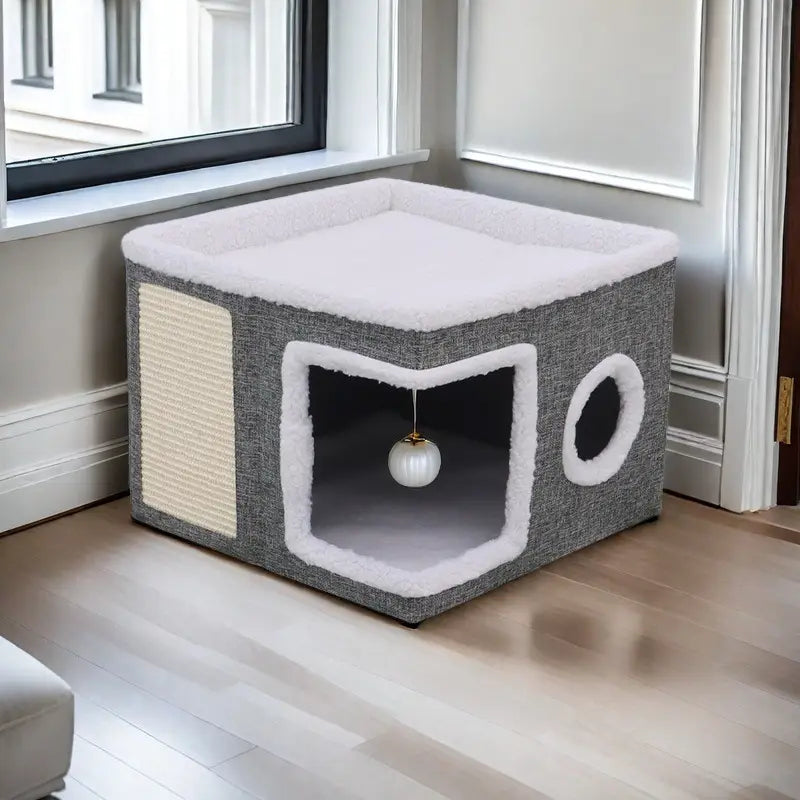Comfurr™ | Dual-Layer Cat Condo with Scratching Board & Foldable Indoor Bed