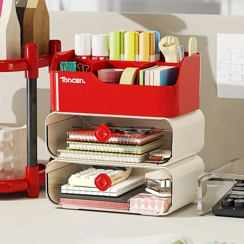 Averis™ | Multi-Tier Desk Organizer – PP Storage Box with Drawers, Green & Black, Portable Design