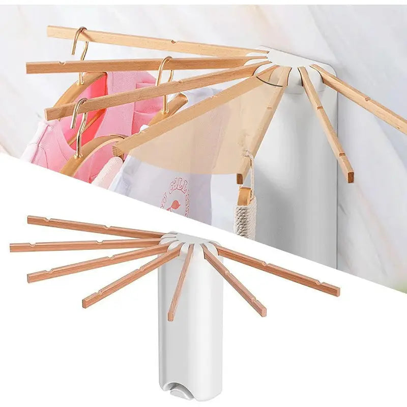 EcoDry™ | Wooden Clothes Rack, Wall-Mounted Structure, Foldable, Compact & Easy Install