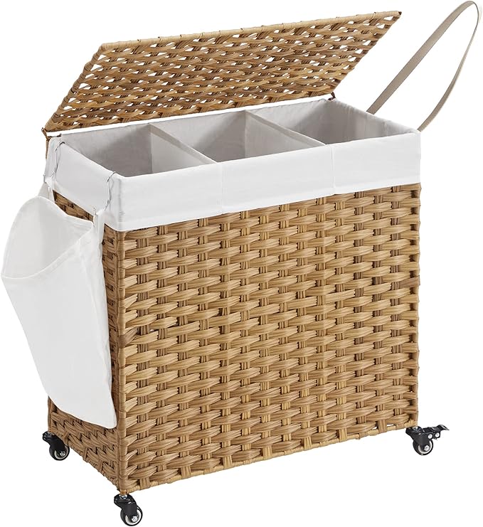 Rattina™ | Large 140L Laundry Hamper – Hand-Woven Style, Lid, Removable Bag
