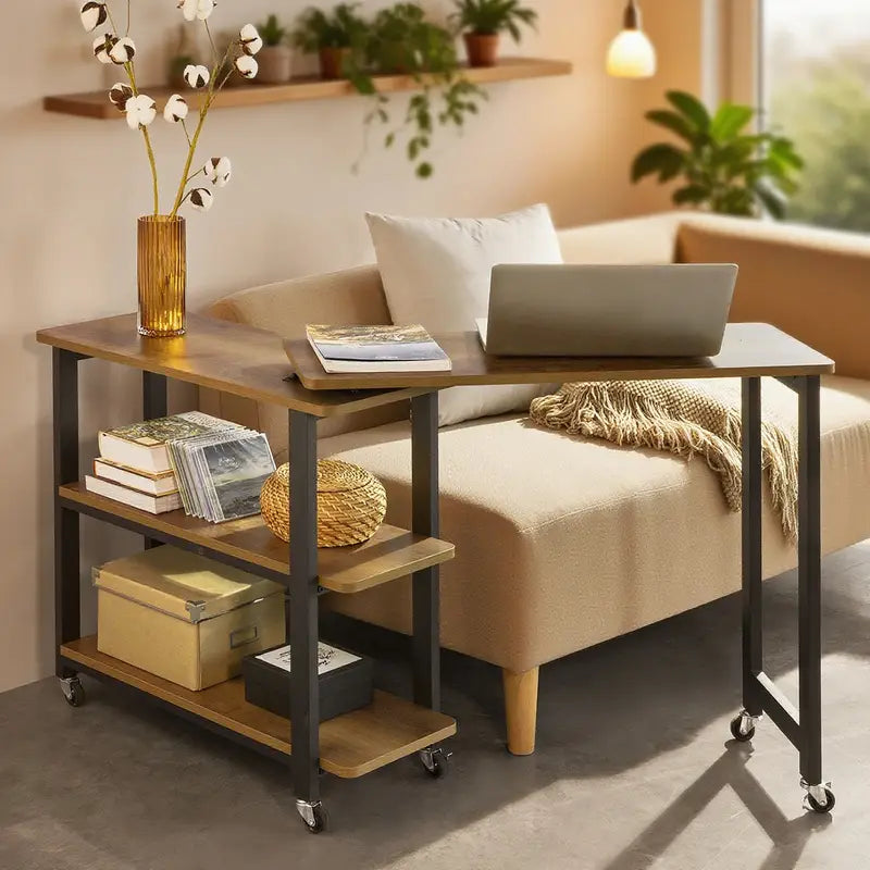 TurnEase™ | Sofa Side Table, Rotating Design, Rolling Base, Dual Storage Shelves & Portable