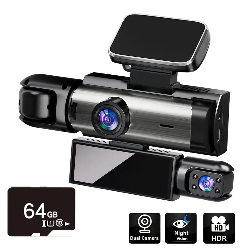 Nexford™ | Upgraded Dash Cam – 1080P Ultra HD, Dual Lens, 24-Hour Monitoring, 64GB Card