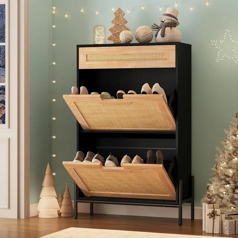 Racklin™ | Natural Rattan Shoe Organizer – Tidy with Elegance